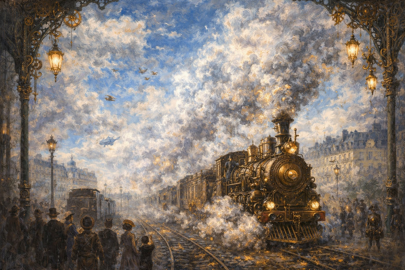 La Gare Saint-Lazare (variante) — Monet Steampunk — La Galerie Mécanique